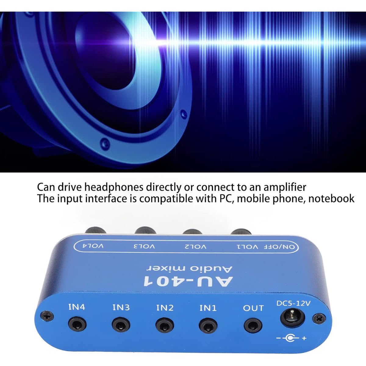 Stereo Sound Mixer 4 In 1 Out Volume Adjustment Audio Mixer 3.5mm Sound Selector Amplifier for PC Laptop Headphones