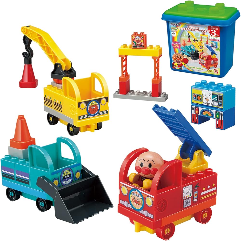 BlockLabo Block Lab Anpanman Exciting Vehicle Block Bucket & BlockLabo Block Lab Anpanman SL Man and 123! Suuji Block Set [Set Purchase]