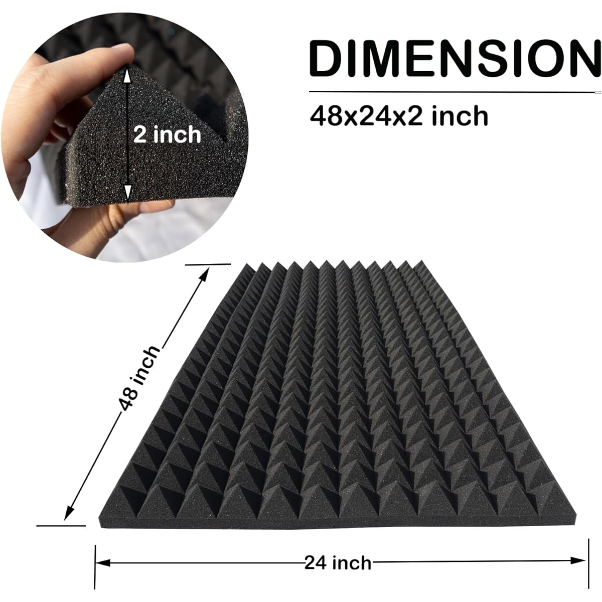 KTOESHEO Pyramid Acoustic Foam Panels 4 Pack 48x24x2 Inch Acoustic Foam High Density Acoustic Wall Panels Fire Resistant Cancellation Studio Foam Panels Noise & Echo Reduction (Black)