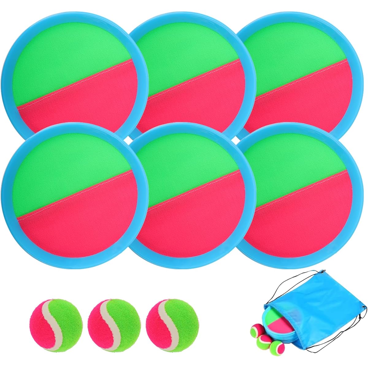 Tyxywmm Throw and Catch Game Ball Set, Outdoor Game Set with 6 Paddles and 3 Balls, Catch Game and Beach Game Toy Set for Kids/Adults/Family