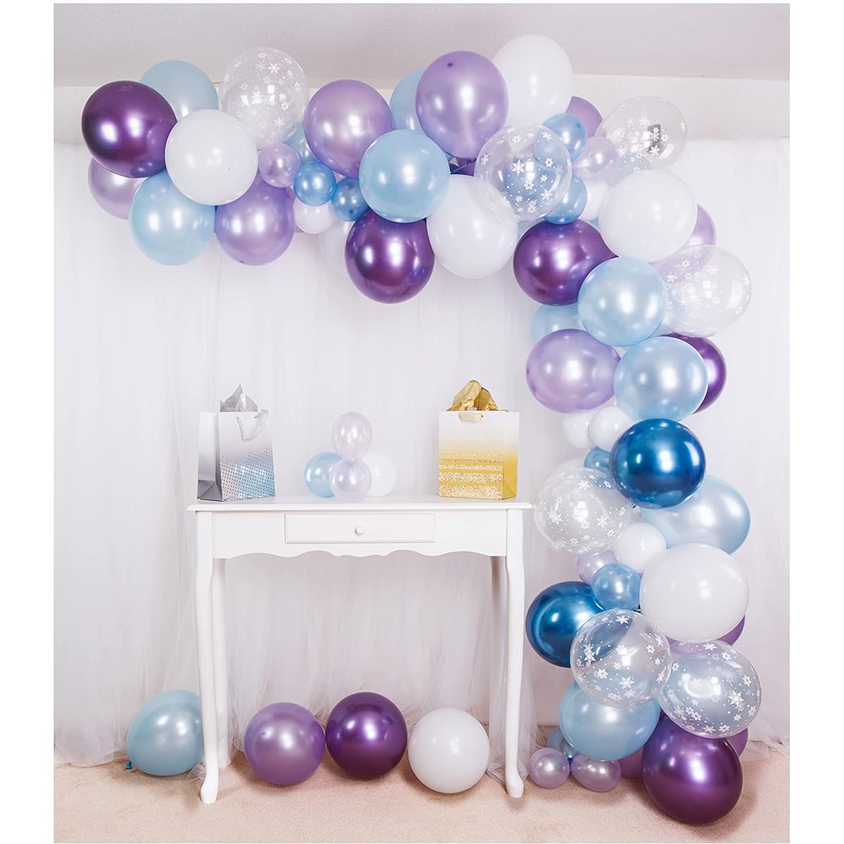 SHIMMER & CONFETTI Ice Princess Birthday Party Supplies - Ice Princess Balloon Arch and Garland Kit - Purple, Blue, Snowflake, Metallic Balloons, Perfect for Christmas, Birthday, Baby Shower