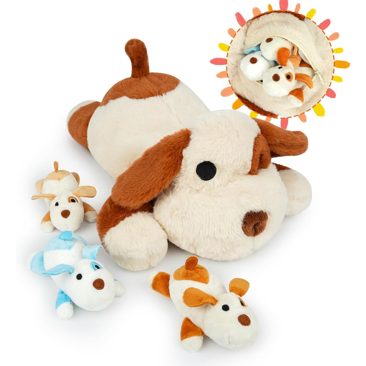 Hagusafuo Dog Stuffed Toy, Dog Stuffed Toy, Soft Mummy Dog, 3 Puppies on Stomach, Cute Dog Stuffed Toy, Children, Boys, Girls (Dog Stuffed Toy Set)