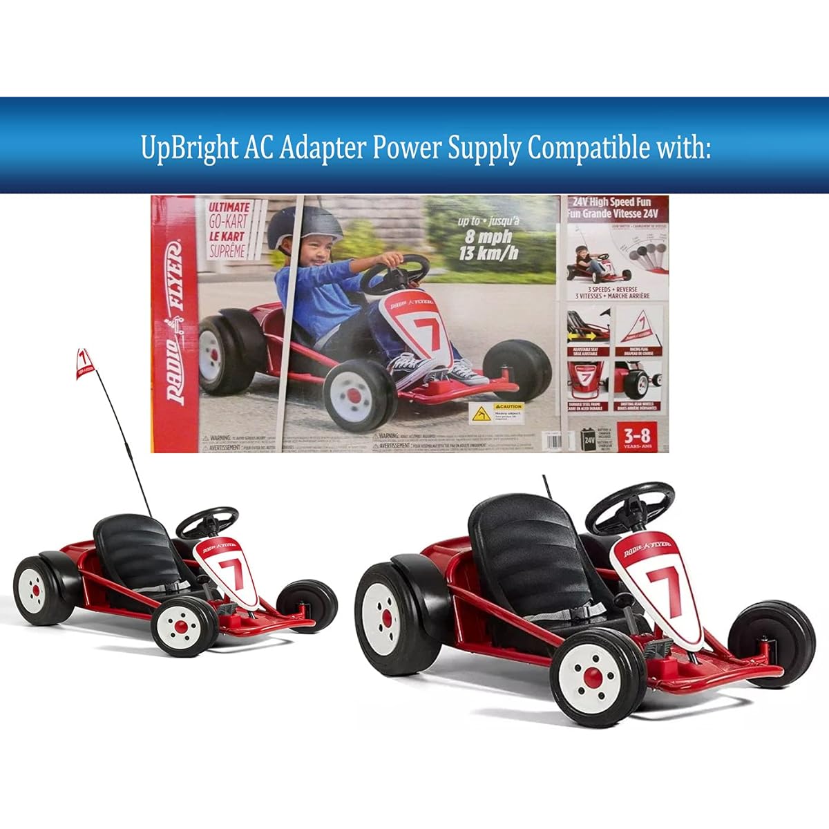 UpBright 24V AC/DC Adapter Radio Flyer 940Z 940P 940PZ Ultimate Go Kart Model 940 24 Volt Rechargeable Battery Powered Adjustable Kids Electric Outdoor Ride-on Toy Power Charger