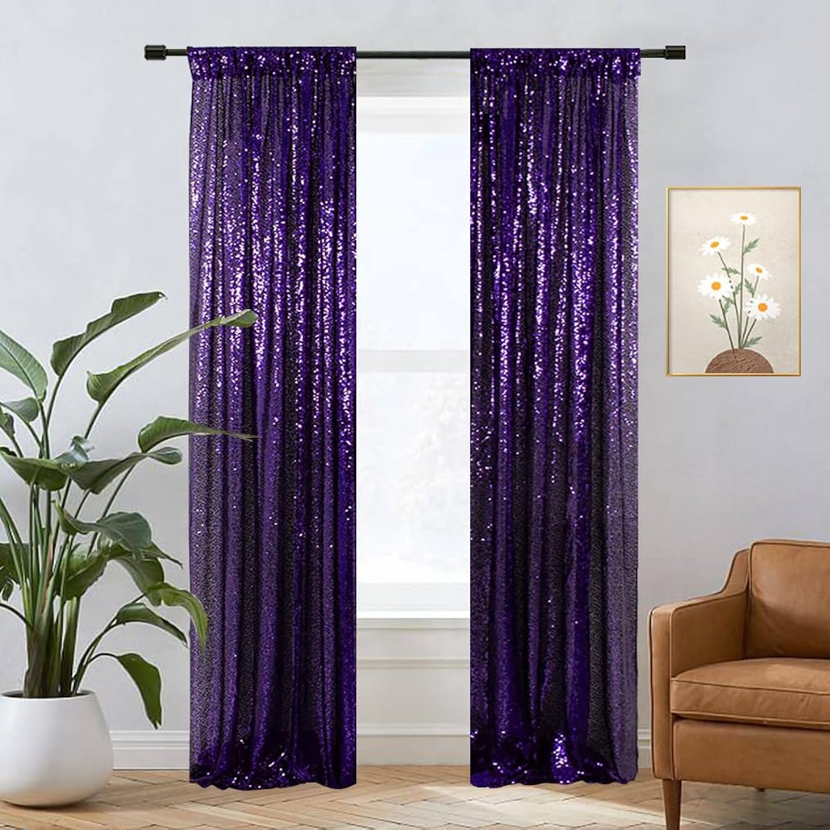 Eternal Beauty Sequin Backdrop Curtains Wedding Party Decoration Christmas Wedding Party Backdrop Drapes (2 Panels 3W x 7H Feet Purple)