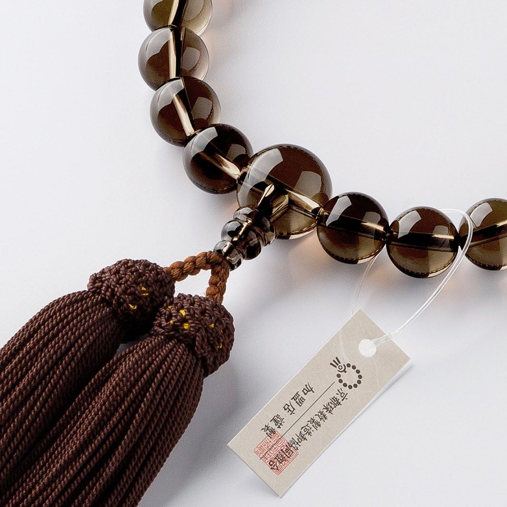 Buddhist altar store Takita Shoten Kyoto prayer beads for men, brown crystal, 22 beads, pure silk head tassel, beads bag included Men's prayer beads that can be used by all sects, certificate included