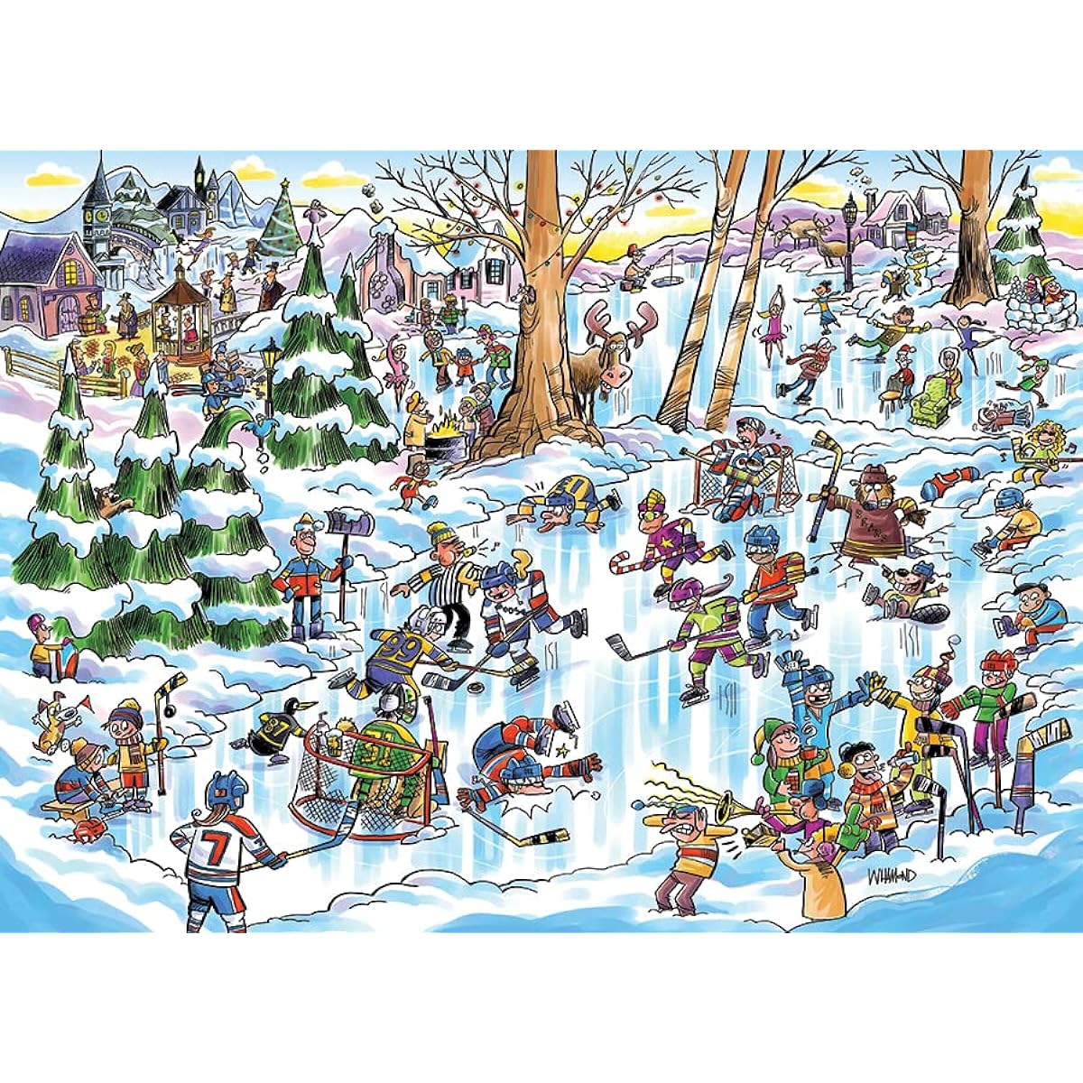 Cobble Hill 1000 Piece Puzzle - DoodleTown:Hockey Town - Sample Poster Included