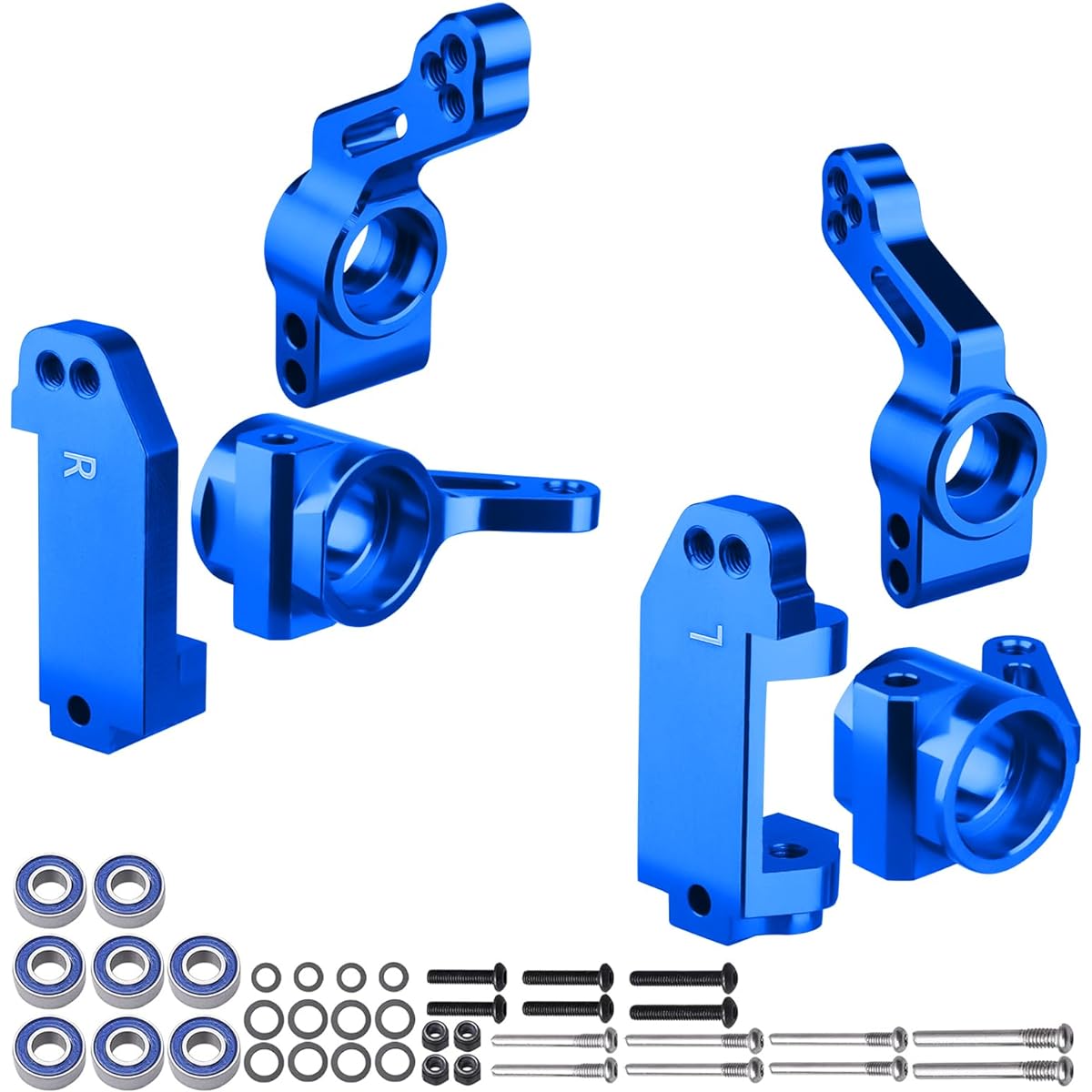 CrazyHobby Aluminum Front Steering Block & Caster Block and Rear Stub Axle Carrier Upgrade Kit for 1/10 Traxxas Slash 2WD Stampede Rustler VXL Replacement 3632 3736 3752 (Blue)