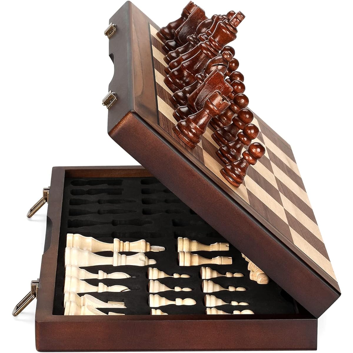 Magnetic Wooden Chess Board Set with Manual for Adults and Kids, 15" Chess Puzzle with Handmade Pieces, Foldable Portable Travel Unique Chess Game for Tournaments, Professionals and Beginners