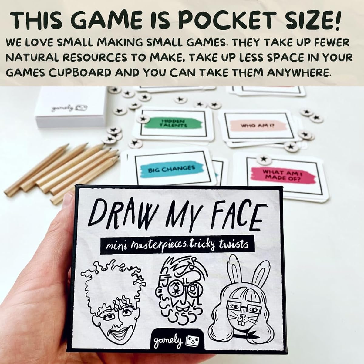 Draw My Face: Pocket-sized Party Game 60 Second Portraits with a Tricky Twist Super Fun Family Drawing Game for Adults, Teens and Kids