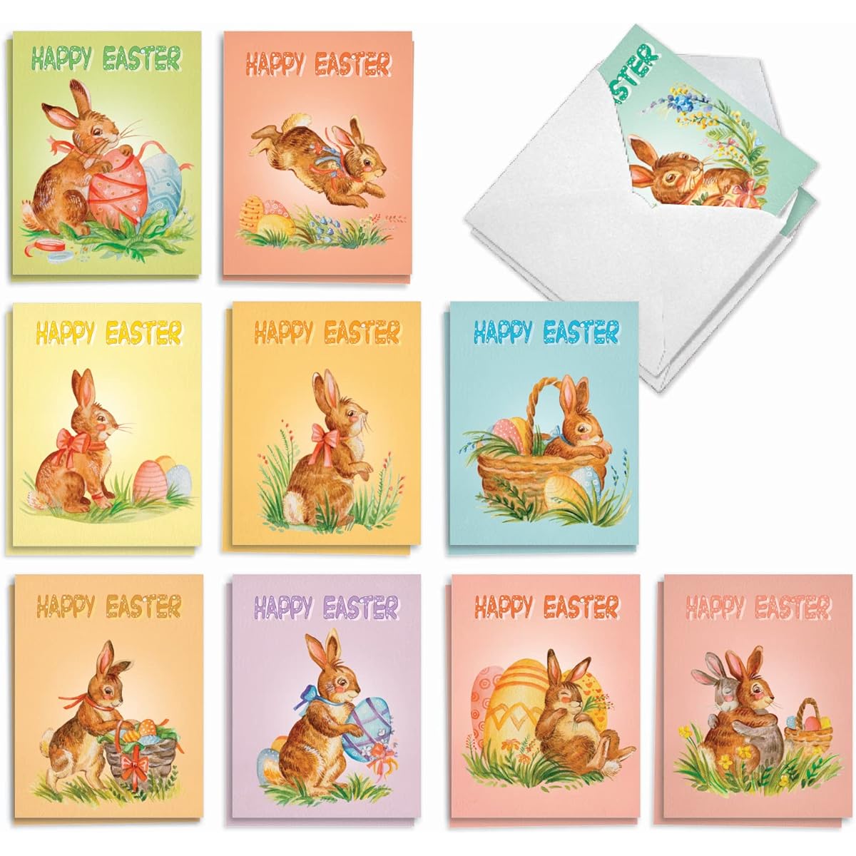 The Best Card Company Watercolor Bunny - 20 Boxed Easter Note Cards with Envelopes (4 x 5.12 inches) - AM9166EAG-B2x10