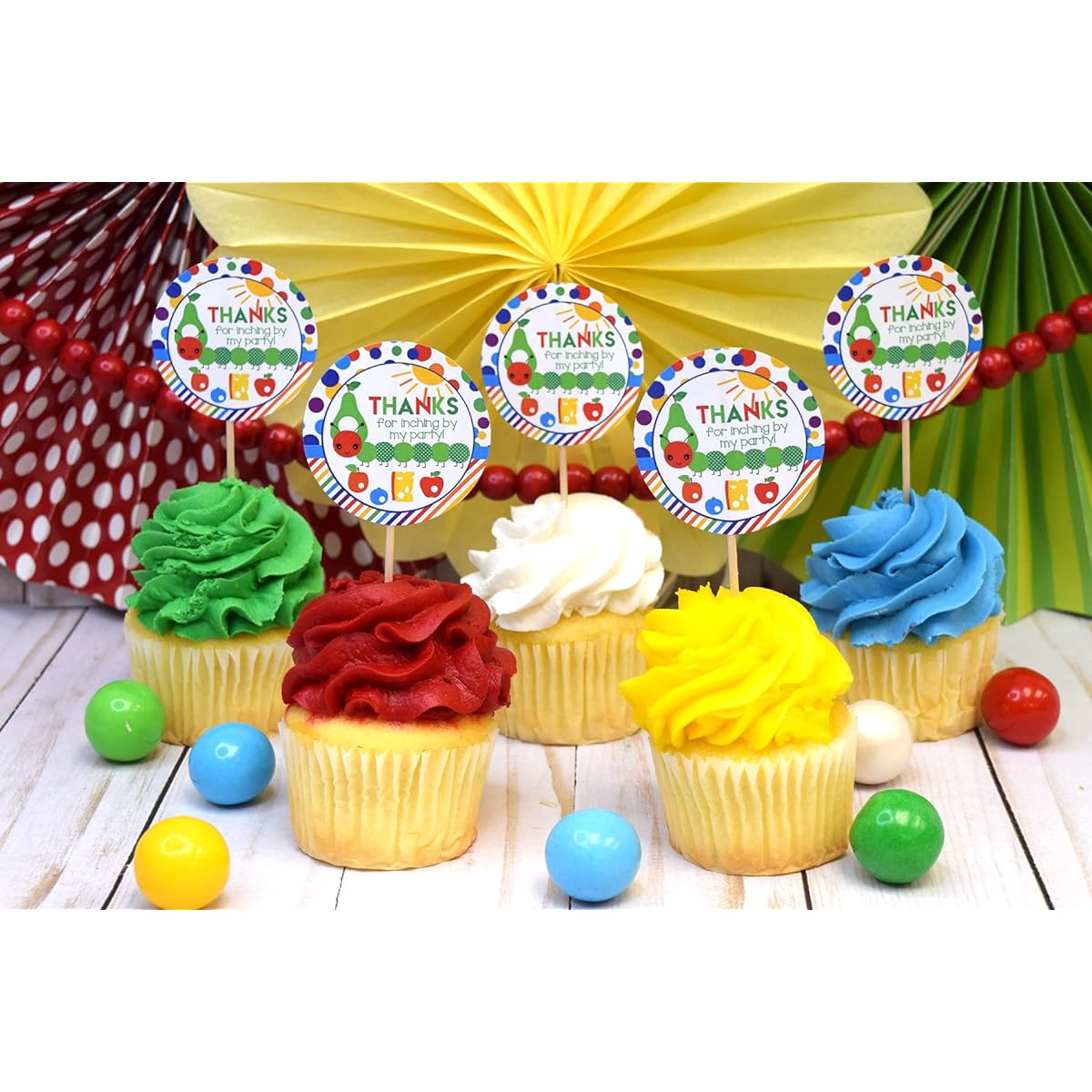 AmandaCreation Happy Hungry Caterpillar Theme Birthday Thank You Card Stickers - 40pcs 2" Circle Stickers for Party, Perfect for Party Favors, Envelope Seals & Bags