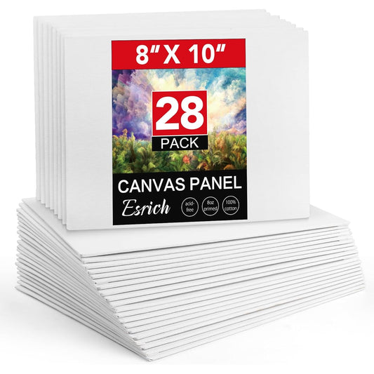 ESRICH 28 Pack 8 x 10 Inch Canvas Boards for Painting - 100% Cotton Canvas Panels for Oil/Acrylic/Watercolor Painting