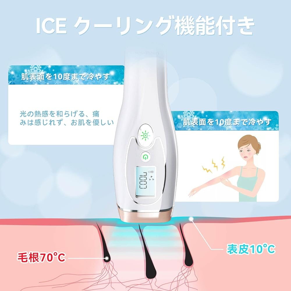 LOVE DOCK Hair Removal Device, Hair Removal Device, Ice Ladies, Men's Hair Removal Device, Optical Beauty Device, 5 Stages, Home Use, Optical Esthetics, Automatic Continuous Irradiation, Unisex IPL, Optical Hair Removal Device, Champagne Gold + White