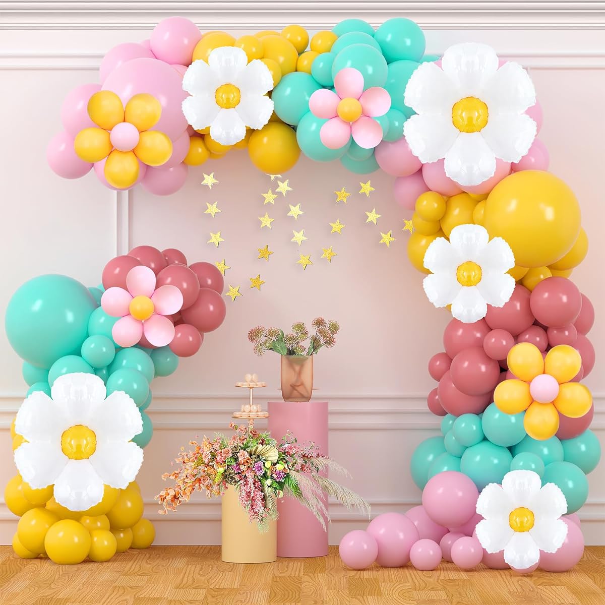Groovy Balloon Arch Kit Double Plush Daisy Balloon Garland Flower Birthday Baby Bridal Shower Wedding Decoration Party Supplies