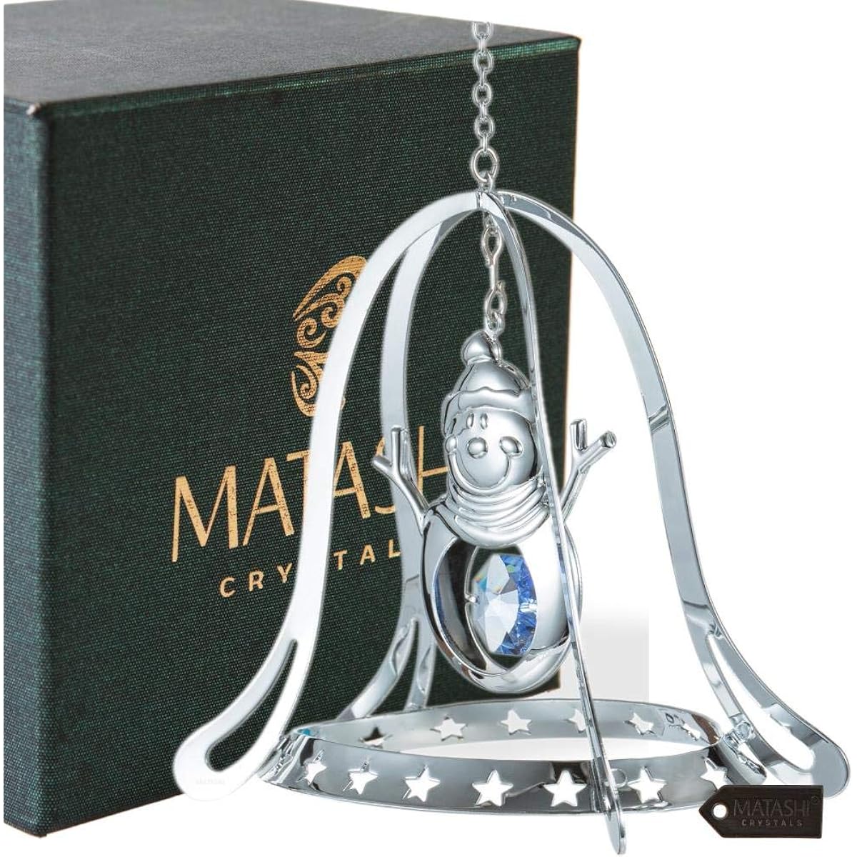 Matashi Chrome Plated Silver Snowman Bell Holiday Ornament