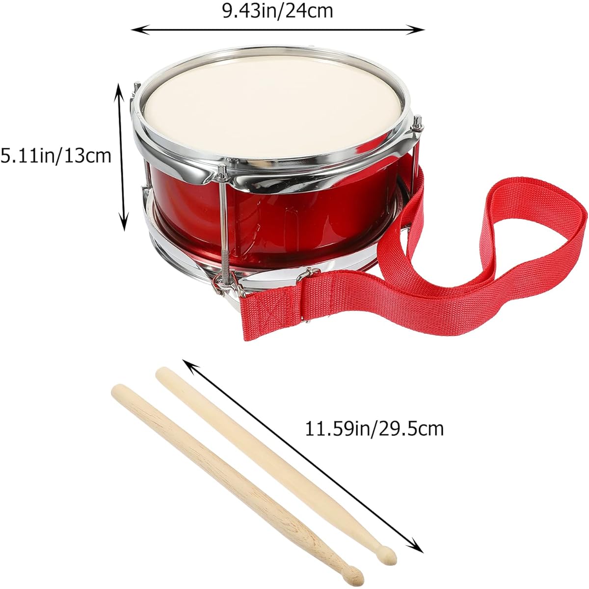 Vaguelly 9" Kids Drum with Mallet and Strap Snare Drum Wooden Percussion Musical Instrument Marching Drum Toy for Kids Ages 3+ Red
