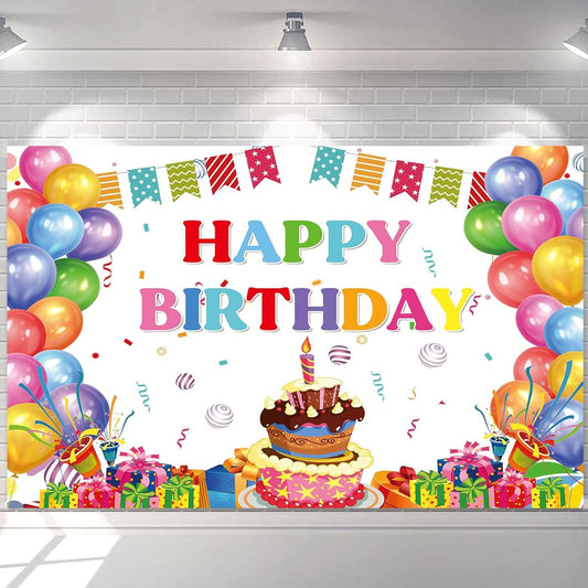 5 x 3ft Happy Birthday Party Decorations Colorful Birthday Banner Backdrop Large Rainbow Happy Birthday Yard Sign Backdrop Kids Birthday Party Indoor Outdoor Decoration Supplies
