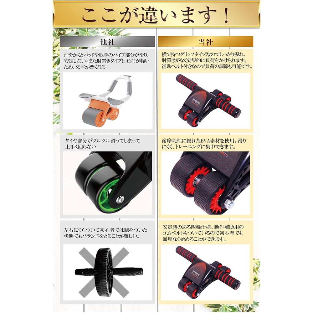 Abdominal Roller, 4 Wheels, for Women, Beginners [4 Wheels with a Sense of Stability] Quiet, Comes with Mat, Comes with Rubber Straps for Assist, Diet, Muscle Training, Core Training, Includes Video, Japanese Instruction Manual (Rikkey)