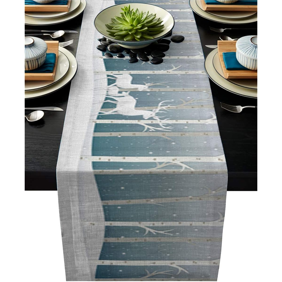 Advancey Cotton Dining Table Runner,Sunflower Bees Retro Floral Blue Background Farmhouse Kitchen Table Runner for Family Dinner Party Event Table Decorations,13x70 inch,Blue ADV20200108CXP*/bedSLXM07242ZQDAADY