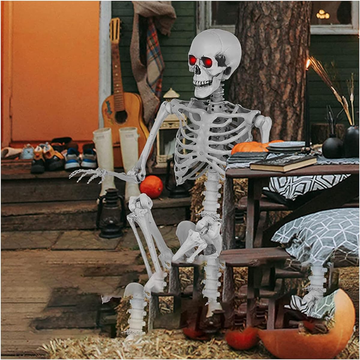 TUTAVIAW 5.4ft Full Body Halloween Skeleton, Life Size Full Body Halloween Skeleton with Movable Joints for Halloween Decorations Halloween Party US Stock