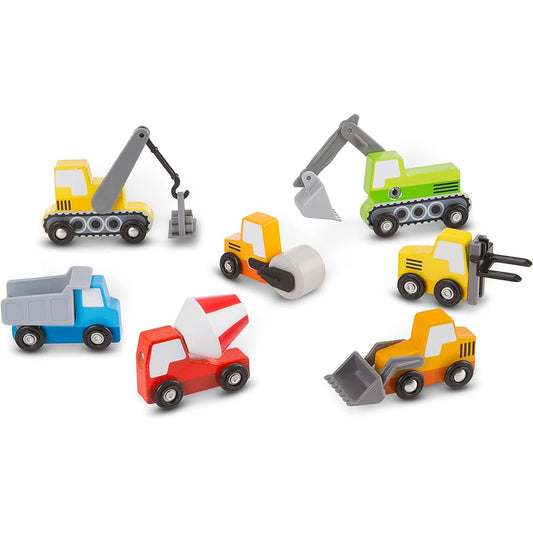 Melissa & Doug Wooden Construction Site Vehicles with Wooden Storage Trays (8 pcs)