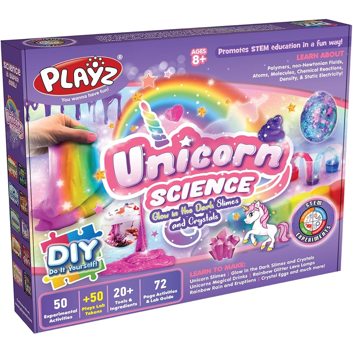 Playz Unicorn Slime & Crystals 100+ Science Experiments Kit Gifts for Girls & Boys Glow in the Dark Unicorn Poop/Sniff/Fluffy Slime/Crystals/Putty/Arts & Crafts Ages 8-12