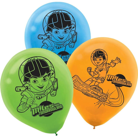 Amscan Stellar Miles Tomorrowland Print Latex Balloons 6 Pieces, Blue, Orange, Green