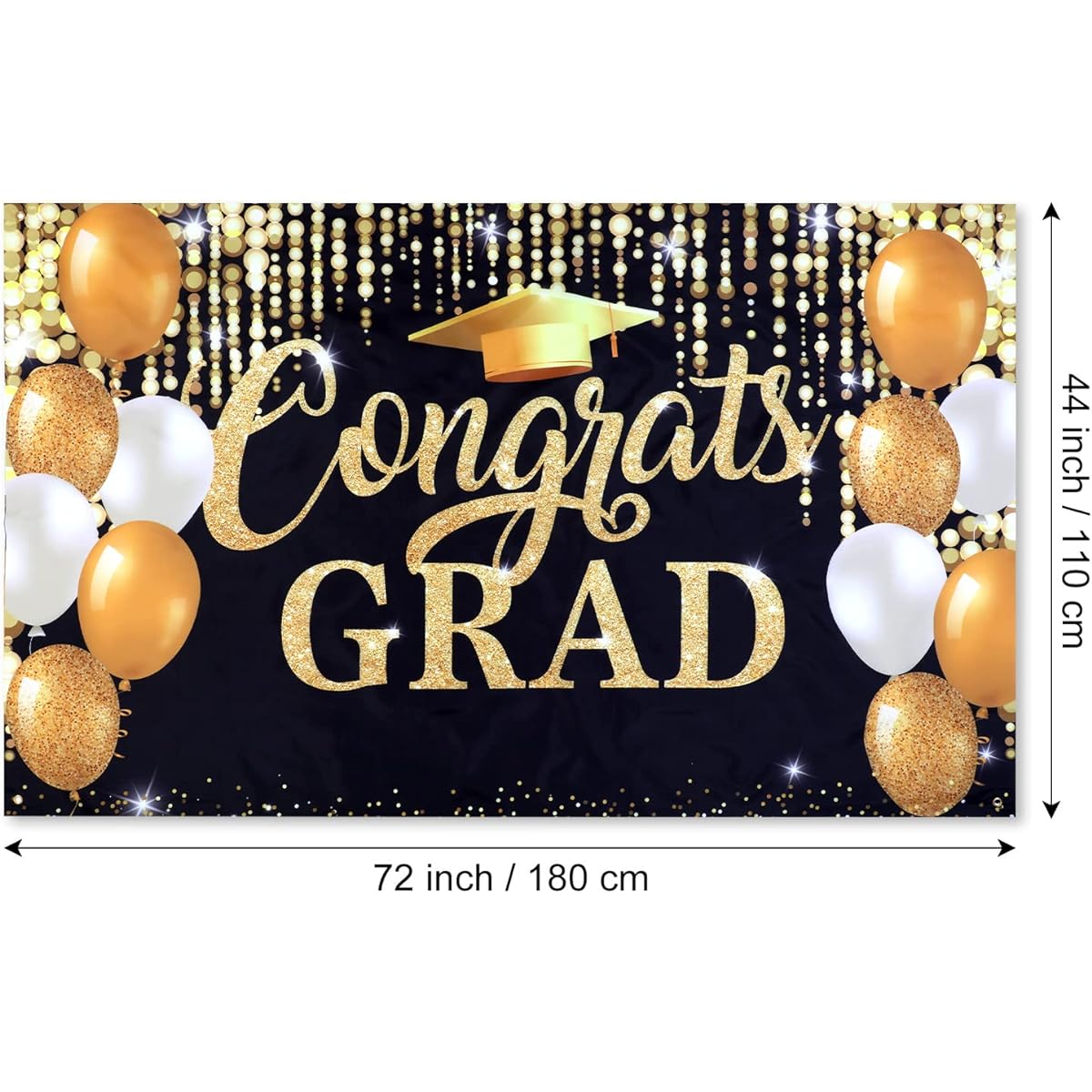 71 x 43 Inch Congrats Grad Backdrop Black and Gold Graduation Banner Graduation Celebration 2023 Decorations Graduation Celebration Prom Decorations Photography Background Graduation Party Supplies