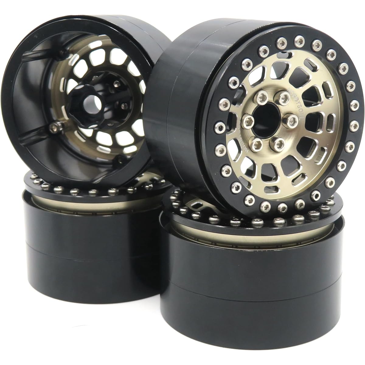 HOBBYSOUL Wide 1.57" (40mm) 2.2 Beadlock Wheels 10mm Negative Offset 2.2 Wheel Rim Champagne Black for RC Mud Crawler Truck SCX10 Capra Wraith / Gen8 Everest Gen 7 Pro / TRX4 (Pack of 4)