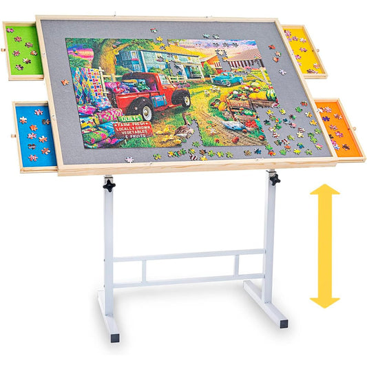 1500 Piece Puzzle Table with Metal Legs, Adjustable Angle & Height Jigsaw Puzzle Table | 35" x 26" Tilting Puzzle Board Table for Adults and Kids