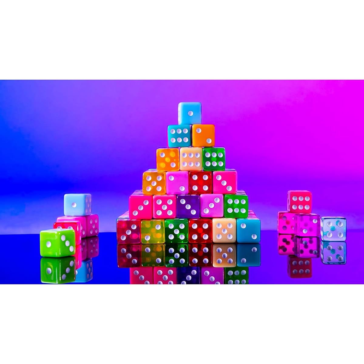 Miami Dice - 100 Retro 80s Translucent & Solid Coloured Dice, 16mm Classic Family Pack for Board Games, and Teaching Math