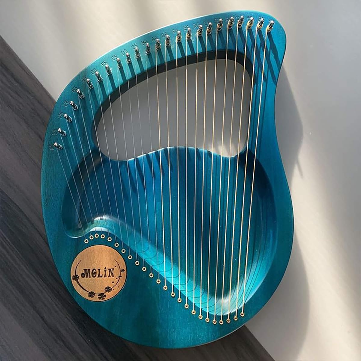WowZza 24 String Lyre Harp Solid Wood Stringed Instrument with Carrying Case/Tuning Key/Spare Strings for Music Lovers, Beginners, Adults