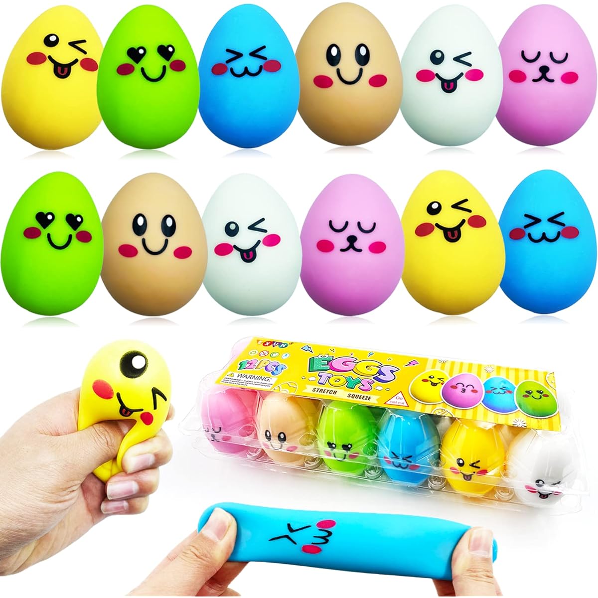 Exun 12 Pack Easter Egg Basket Stuffers Squeeze Toys, Stress Relief Sensory Toys for Kids Boys Girls Toddlers, Great Gift Set for Easter Hunt and Party Favors