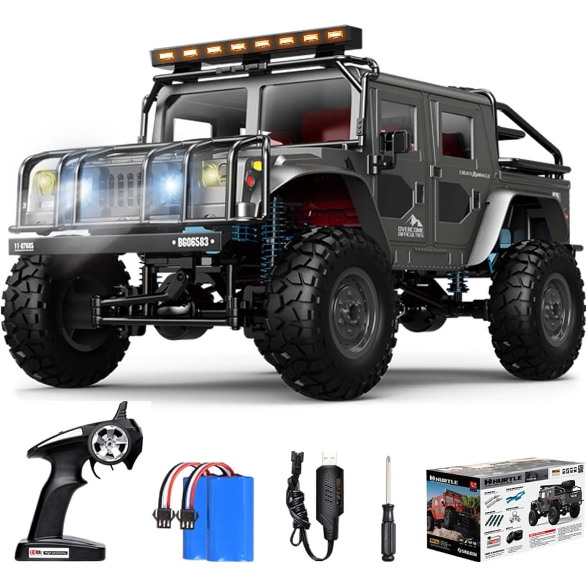 Ritaosan Large RC Car Off-Road Jeep Car for Children 1/12 4WD LED Car Light Metal Parts RC Car Rechargeable with 2 Batteries Electric Toy Boys Birthday Holiday Present Gift Q121 (Black)