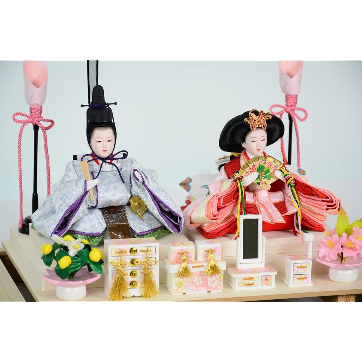 Hina Doll Yuuka Compact Case Decoration Mai Sakura/Kyomai Prince and Princess Decoration Flat Decoration Hina Doll [Width 33cm x Depth 25cm x Height 28cm] (Kyomai R-1)