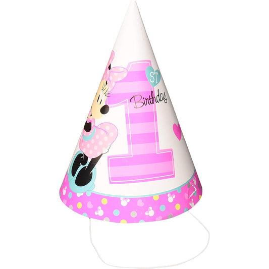 1st Birthday Minnie Mouse Party Hats 8 CountパーティーSupplies Minnie Fun to Be One 。