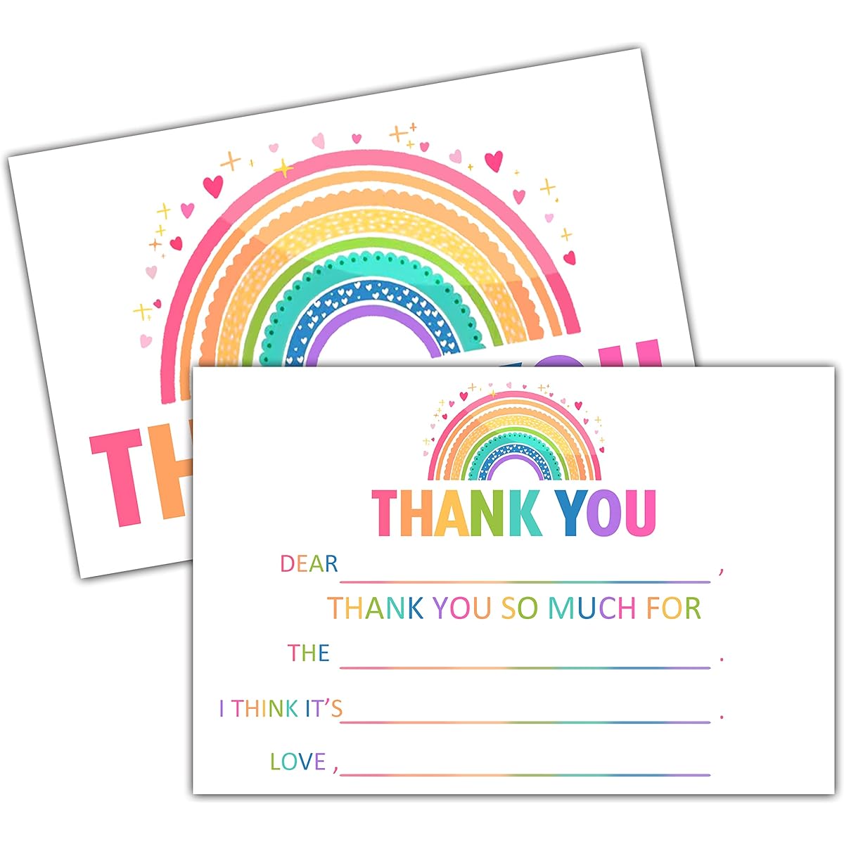 Thank You Cards for Kids Rainbow Colorful Birthday Party Thank You Notes Boys Girls 20 Cards 20 Envelopes (A05)