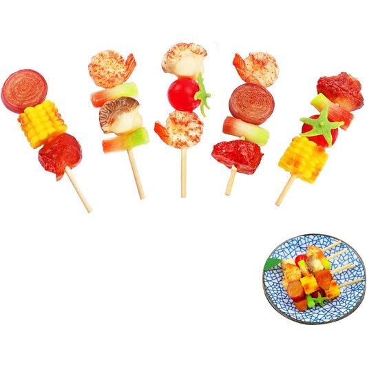 1:6 Scale Miniature BBQ Food 5pcs Realistic Plastic Mini Roast Meat Scallop Tomato Shrimp Food Model Artificial Doll BBQ Set Mini House Kitchen Cabinet Ornament Decoration
