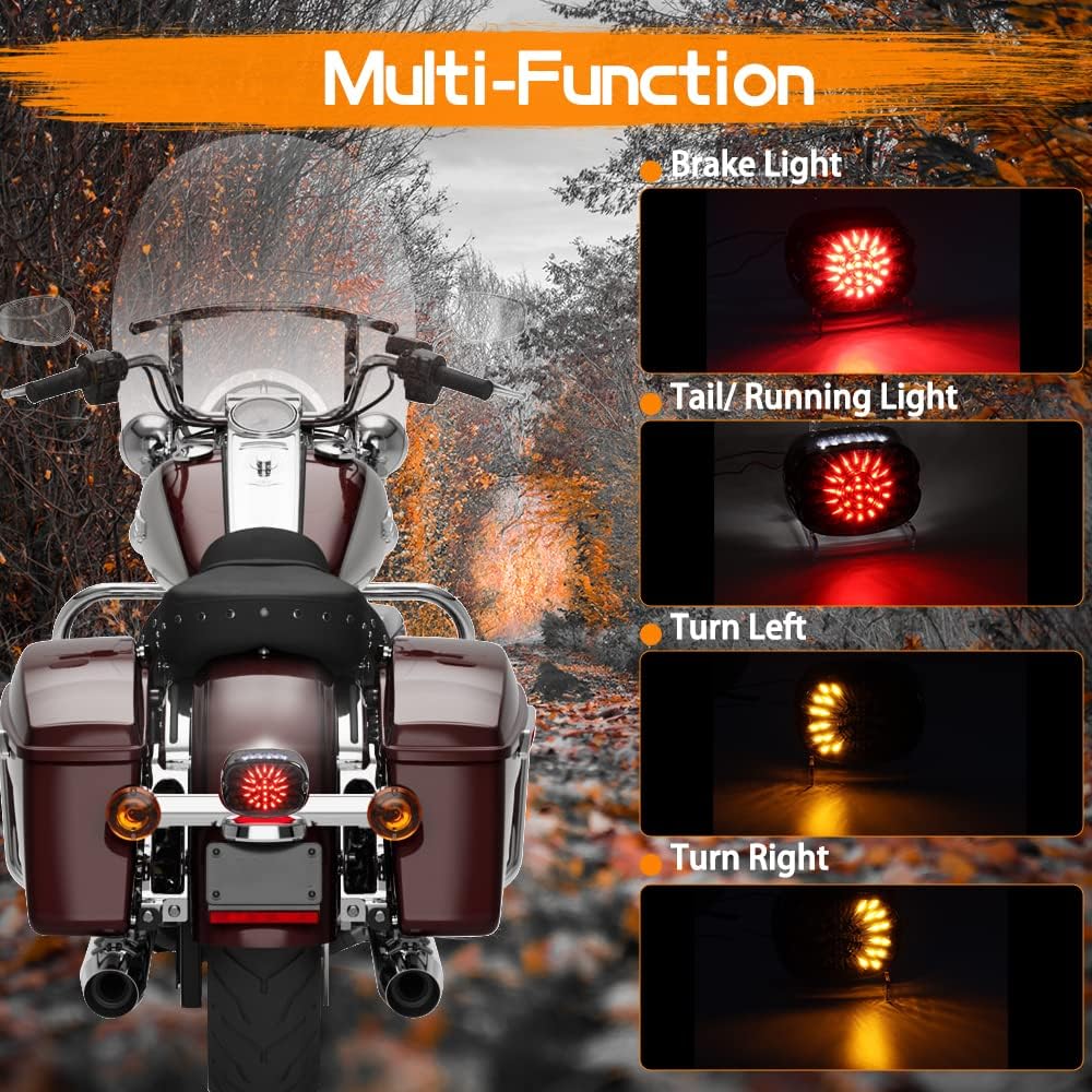 MotoParAcc Smoke Motorcycle LED Brake Tail Light Integrated Turn Signal Taillight for Harley Dyna Low Rider S Sportster Road King Fatboy XL1200 Low 1200R FXDLI