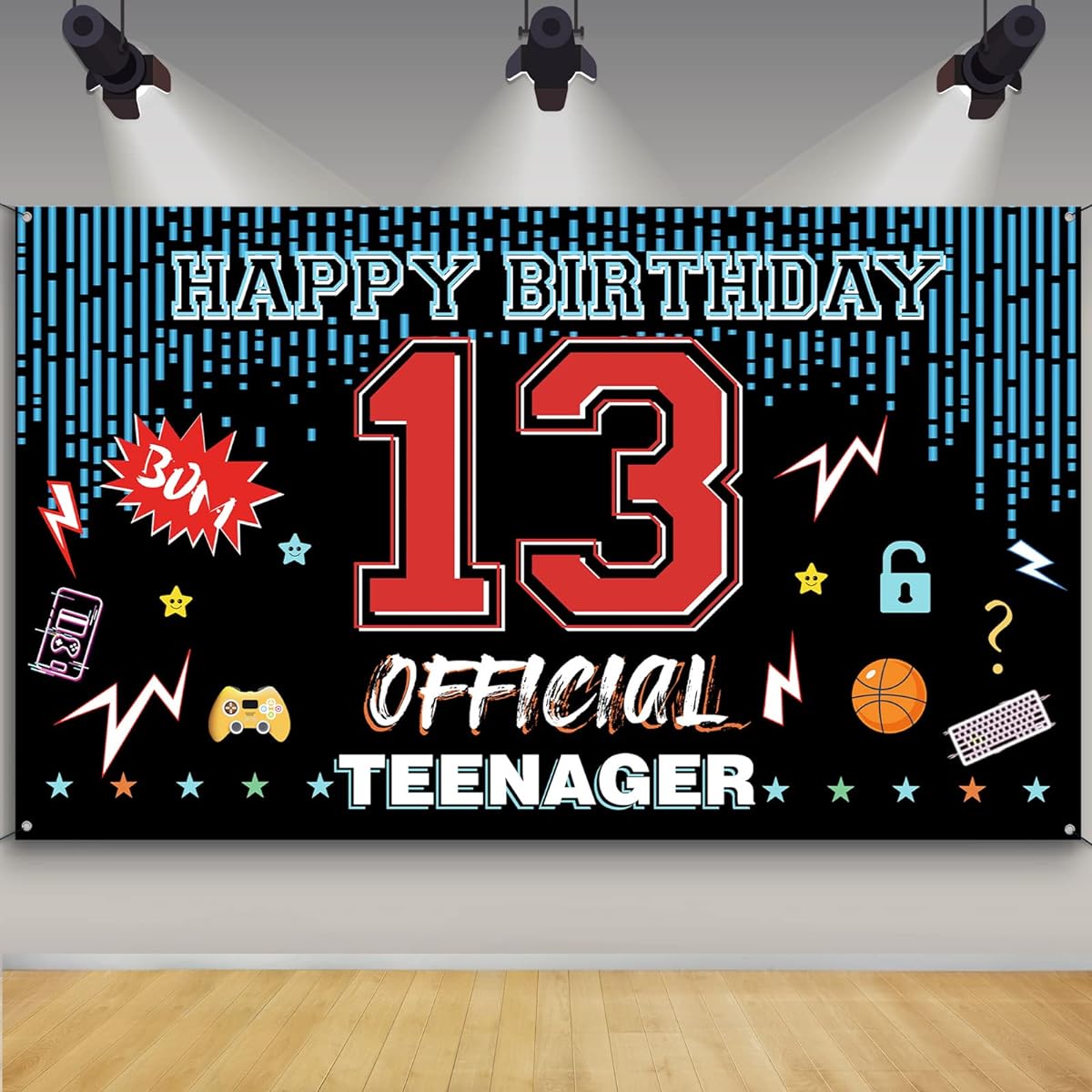 PHXEY Official Teenager 13th Birthday Door Backdrop Banner Happy 13th Birthday Decorations for Boys Girls Red Blue 13th Birthday Party Yard Sign Photo Booth Props Supplies Fabric PHXEY
