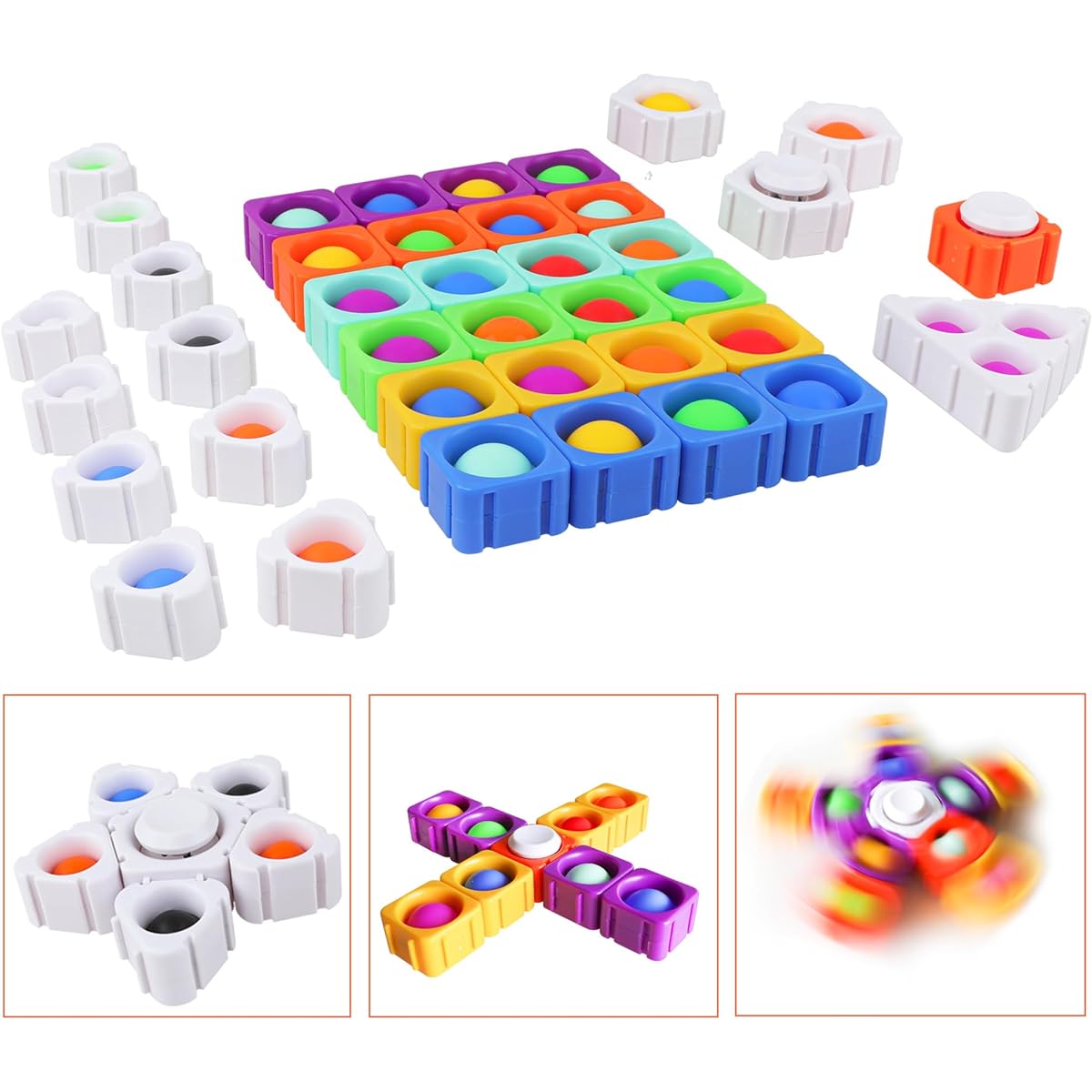 Edunicysh Popit Boys Toys Girls Dimple Fidget Blocks Toy Pack Kids 39PCS DIY Push Poppers Fidget Blocks Sensory Toy Set for Autism Kids Adults Stress Relief Poppets Bubble Toy Gifts Toddlers 3 12