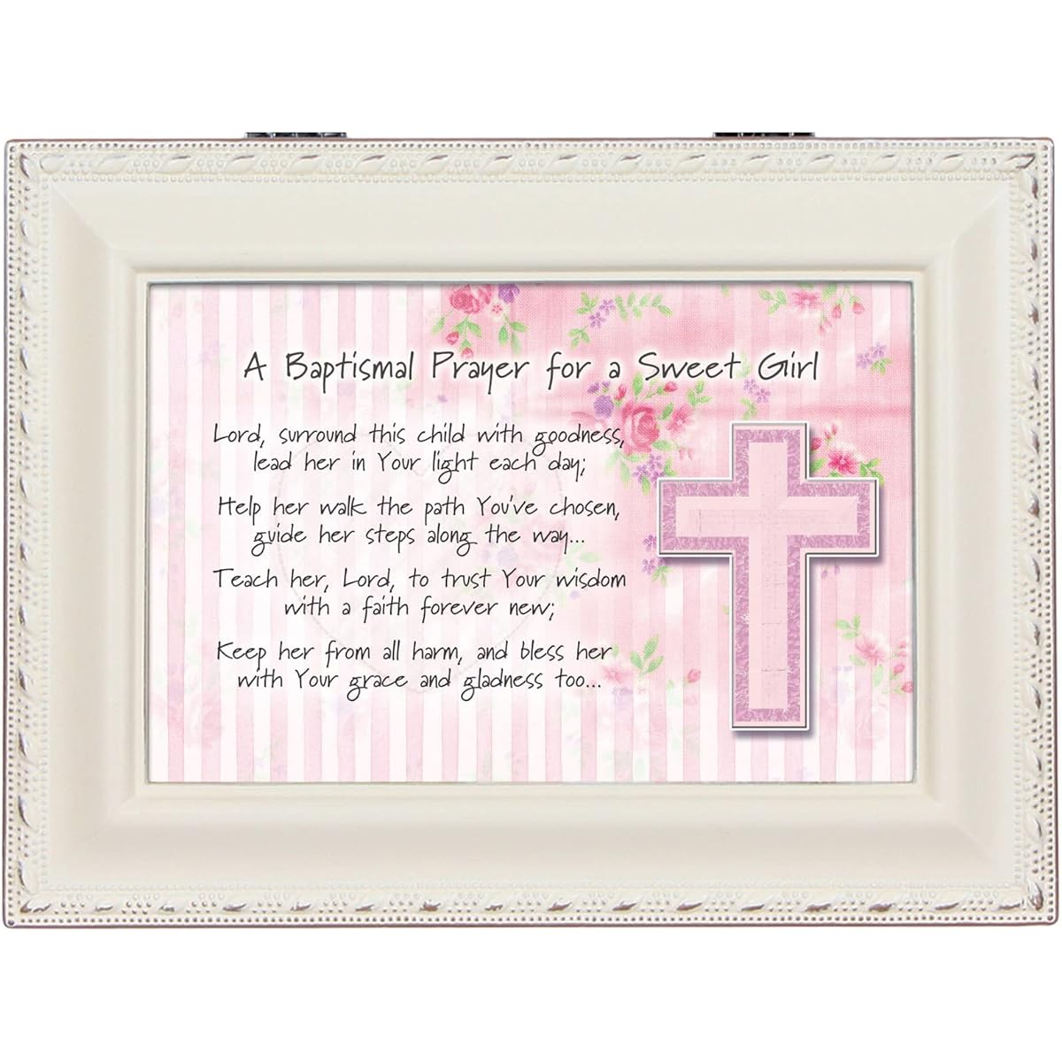 Cottage Garden Baptismal Prayer Girl Ivory Music Box / Jewellery Box Plays Ave Maria