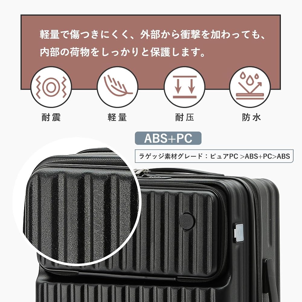 [Voxkin] Suitcase, Front-Opening Carry Case, Carry-on USB Port, Front-Opening Cover, Carry Bag, Cup Holder Included, Lightweight, Quiet, 4 Nights, 5 Days, PC+ABS Material, Ranking, Cute, Many Storage Pockets, Business Trips, School Trips, M Size, Approx.