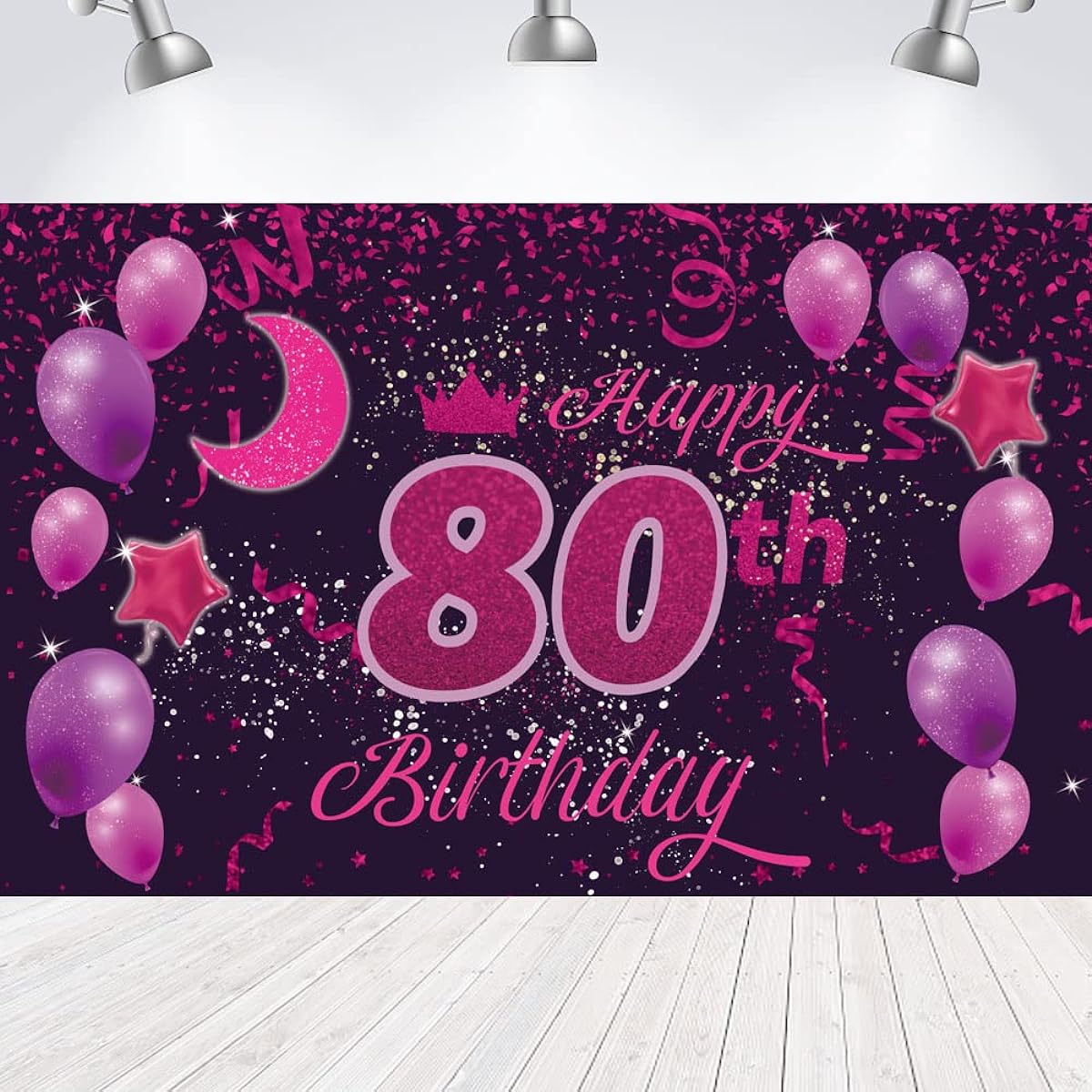 Sweet Happy 80th Birthday Backdrop Banner Poster 80th Birthday Party Decorations 80th Birthday Party Supplies 80th Photo Backdrop for Girls Boys Women Men Pink Purple 72.8 x 43.3 inches