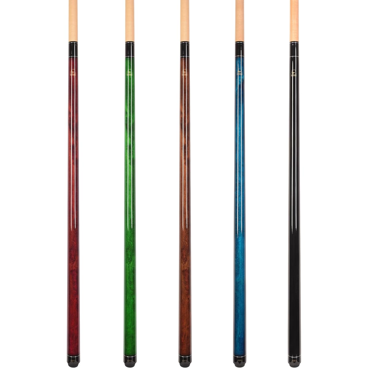 Aska Set of 5 Cue Sticks LECN5 Stained Maple Bat Canadian Hard Rock Maple Shaft 13mm Mixed Color Black Blue Brown Green Red Mixed Weight