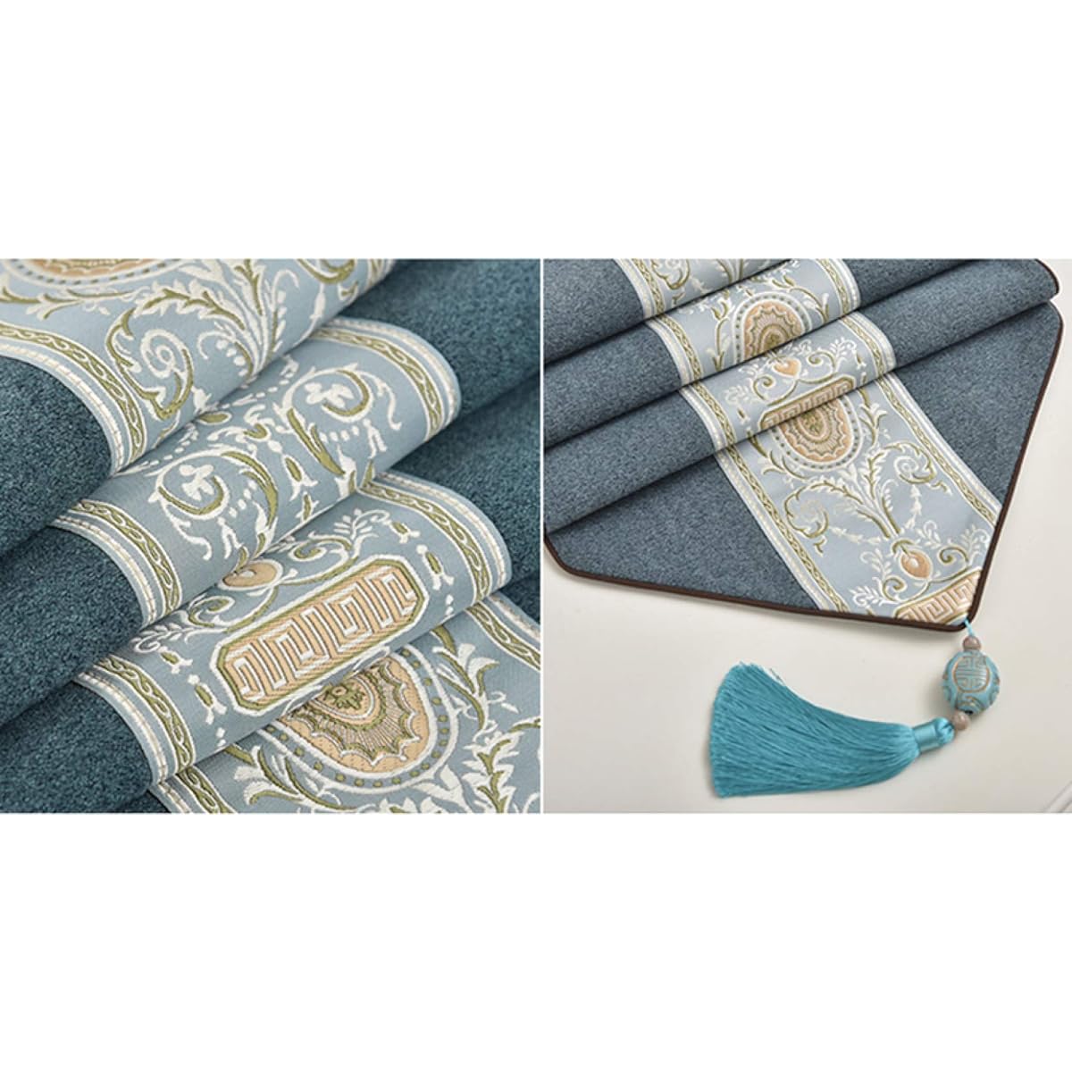th Tassels, Elegant and Luxurious, Jacquard Weave, Placemat, Dining Table Cover, Floral Pattern, Colorful, Modern, Good Touch, Kitchen and Living Room, TV, Improves Atmosphere, Dustproof, Stain Prevention, Wedding Reception, Event, 33*220cm, Table Runner
