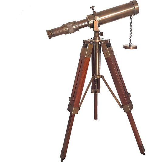 Antique Telescope with Tripod Vintage Brass Decor Table Top Wooden Nautical Sea Ocean Home Office