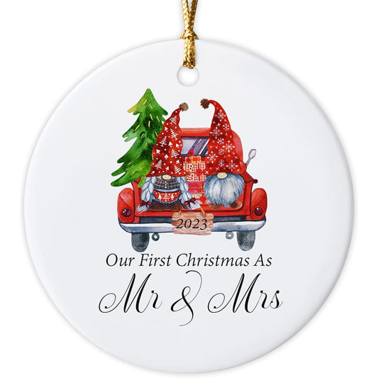 VOTANTA First Christmas Married Ornament 2023 First Christmas as Mr & Mrs Ceramic Ornament Married Couple Gift Wedding Engagement Newlywed Keepsake Wedding Anniversary Hanging Ornament - 3 Inch