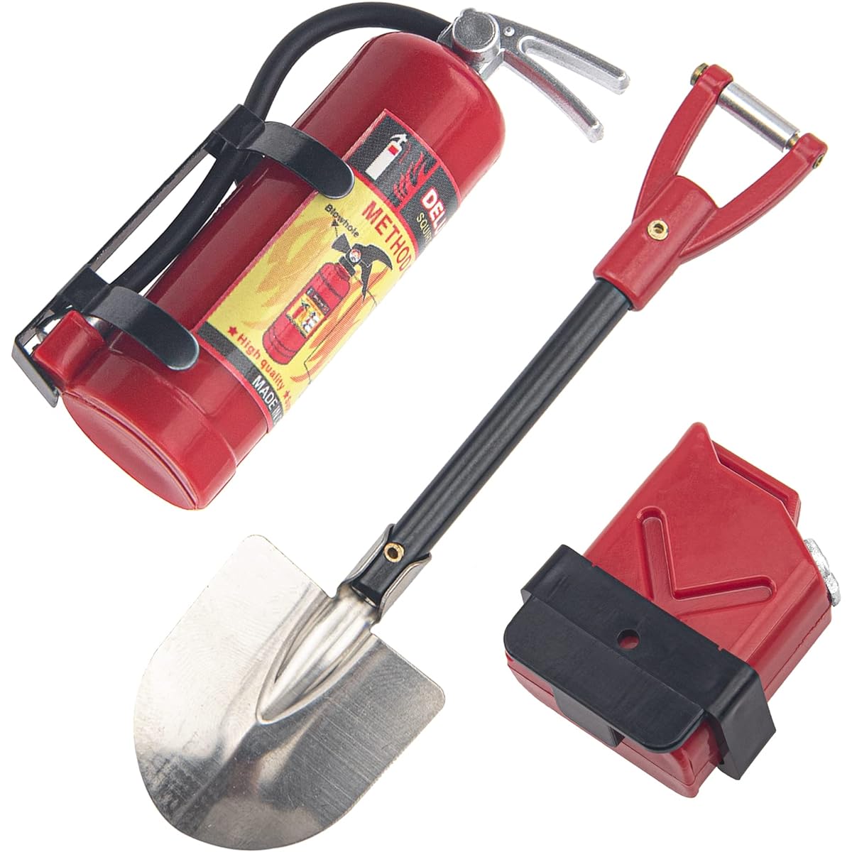 HIRCQOO 1/10 RC Scale Fire Extinguisher & Mini Fuel Tank & Metal Shovel Decoration Accessories Compatible with Traxxas TRX4 Axial SCX10 Redcat Gen7 D90 TF2 Tamiya CC01 HSP 1/10 RC Rock Crawler (Red)