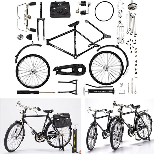 2023 51pcs DIY Retro Bicycle Model Ornament for Kids Creative 1:10 Simulation Mini Bicycle Model Scale Kit with Inflator and Briefcase Finger Bike Model for Desktop Decoration Ornament